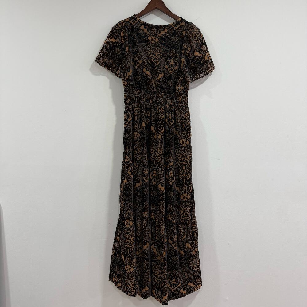 Anthropologie Somerset Maxi Velvet Burnout Dress Tiered Black Floral Size S - Picture 6 of 10